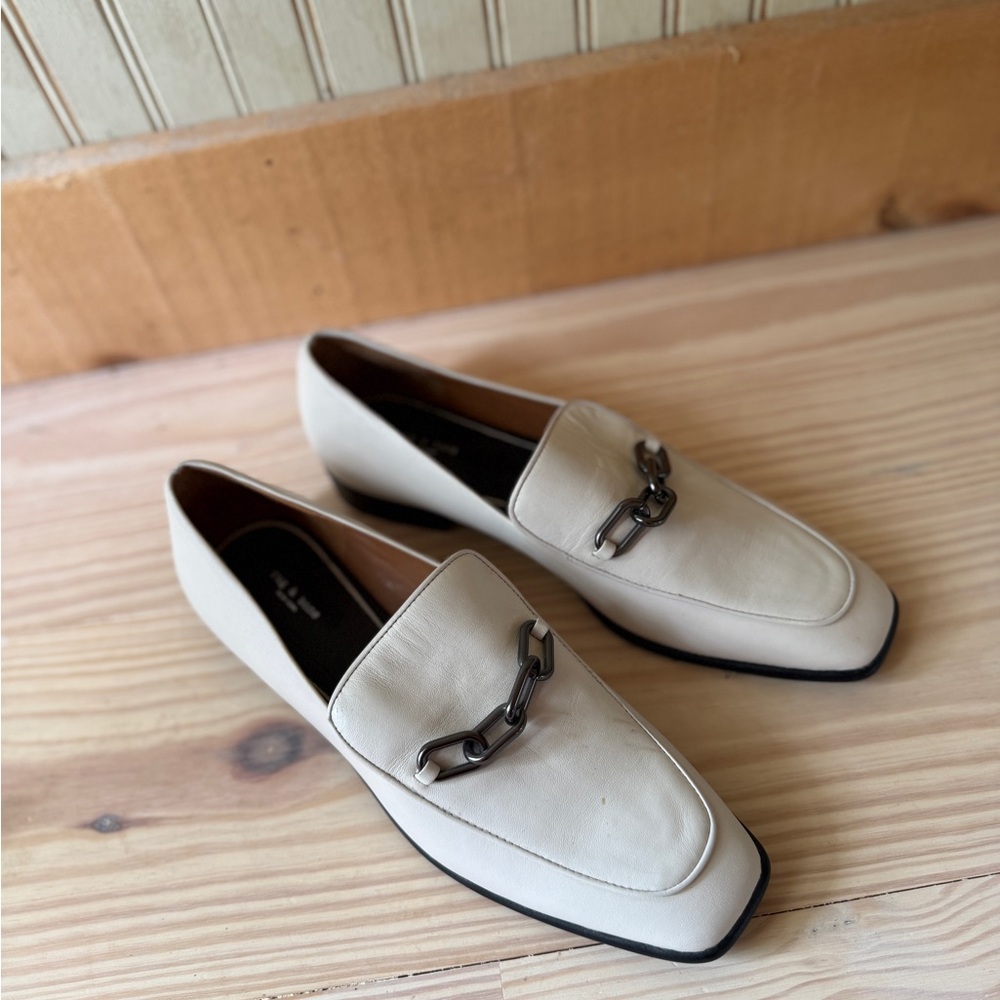 rag & bone Cream Loafers with Chain Accent